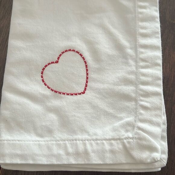 White Upcycled Square Napkins with Border Custom Home Heart Embroidery Set of 4 - Picture 3 of 4